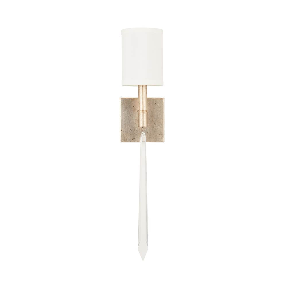 Capital Lighting 637011WG-695 Winter Gold 5'' W X 25'' H X 5'' E 1-light Sconce In Winter Gold With White Fabric Shade And K9 Crystal Finial Image 1
