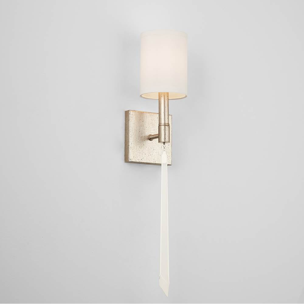 Capital Lighting Gwyneth 5'' W X 25'' H X 5'' E 1-light Sconce In Winter Gold With White Fabric Shade And K9 Crystal Finial