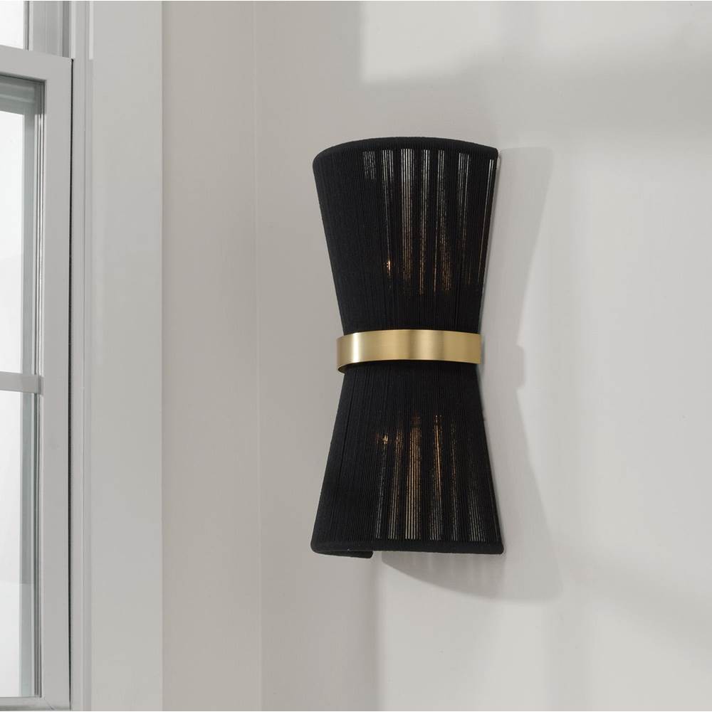 Capital Lighting Cecilia 8.75''w X 16''h 2-light Sconce In Handwrapped Black Rope String And Hand-distressed Patinaed Brass