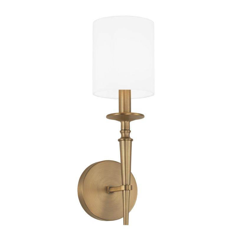 Capital Lighting Abbie 5'' W X 16.5'' H X 6.5'' E 1-light Sconce In Aged Brass With White Fabric Stay-straight Shade