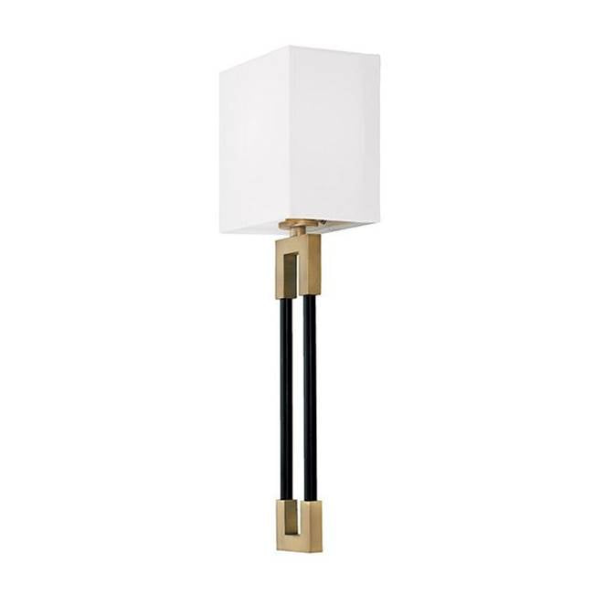 Capital Lighting 644711AB Aged Brass,Black 5.5'' W X 19'' H 1-light Sconce In Aged Brass And Black With White Fabric Bolt-on Shade Image 1