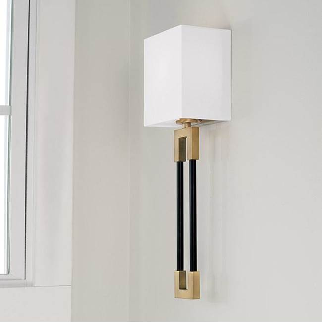 Capital Lighting 644711AB Aged Brass,Black 5.5'' W X 19'' H 1-light Sconce In Aged Brass And Black With White Fabric Bolt-on Shade Image 2