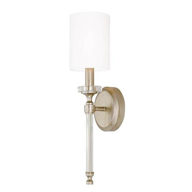 Capital Lighting 644811BS-703 Brushed Champagne 5'' W X 18'' H 1-light Sconce In Brushed Champagne With White Fabric Stay-straight Shade And Acrylic Rod And Bobeche Image 1