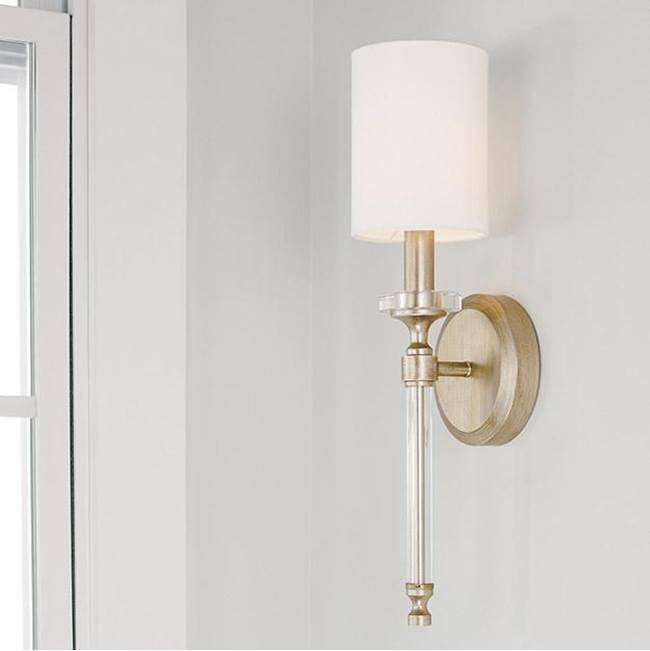 Capital Lighting 644811BS-703 Brushed Champagne 5'' W X 18'' H 1-light Sconce In Brushed Champagne With White Fabric Stay-straight Shade And Acrylic Rod And Bobeche Image 2