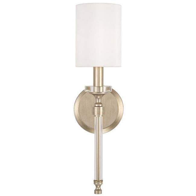 Capital Lighting Breigh 5'' W X 18'' H 1-light Sconce In Brushed Champagne With White Fabric Stay-straight Shade And Acrylic Rod And Bobeche