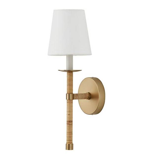 Capital Lighting 647211MA-705 Matte Brass 6''w X 18''h 1-light Sconce In Matte Brass With Hand-wrapped Natural Rattan And White Fabric Stay-straight Shade Image 1