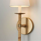 Capital Lighting Tulum 6''w X 18''h 1-light Sconce In Matte Brass With Hand-wrapped Natural Rattan And White Fabric Stay-straight Shade