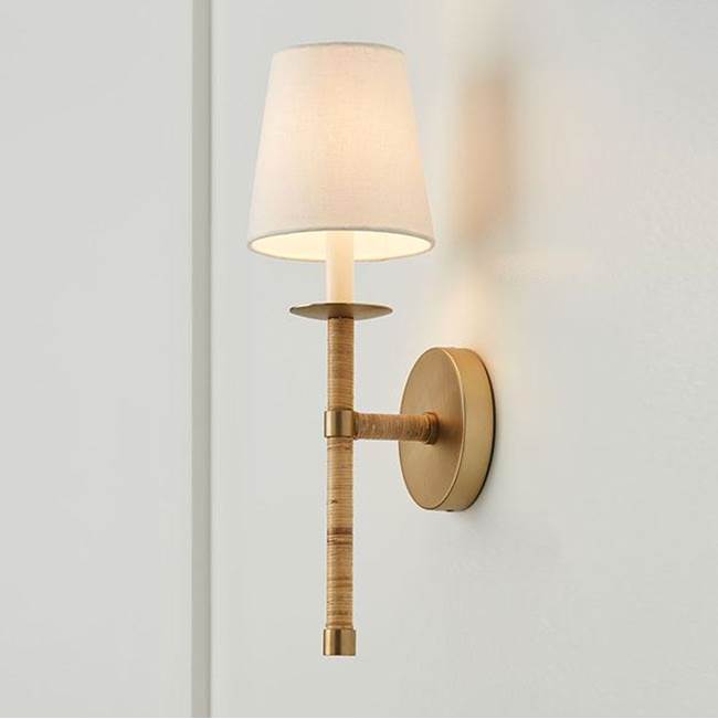 Capital Lighting 647211MA-705 Matte Brass 6''w X 18''h 1-light Sconce In Matte Brass With Hand-wrapped Natural Rattan And White Fabric Stay-straight Shade Image 4