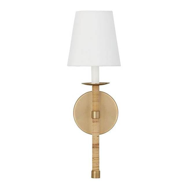 Capital Lighting 647211MA-705 Matte Brass 6''w X 18''h 1-light Sconce In Matte Brass With Hand-wrapped Natural Rattan And White Fabric Stay-straight Shade Image 3