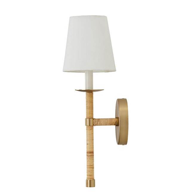 Capital Lighting 647211MA-705 Matte Brass 6''w X 18''h 1-light Sconce In Matte Brass With Hand-wrapped Natural Rattan And White Fabric Stay-straight Shade Image 2