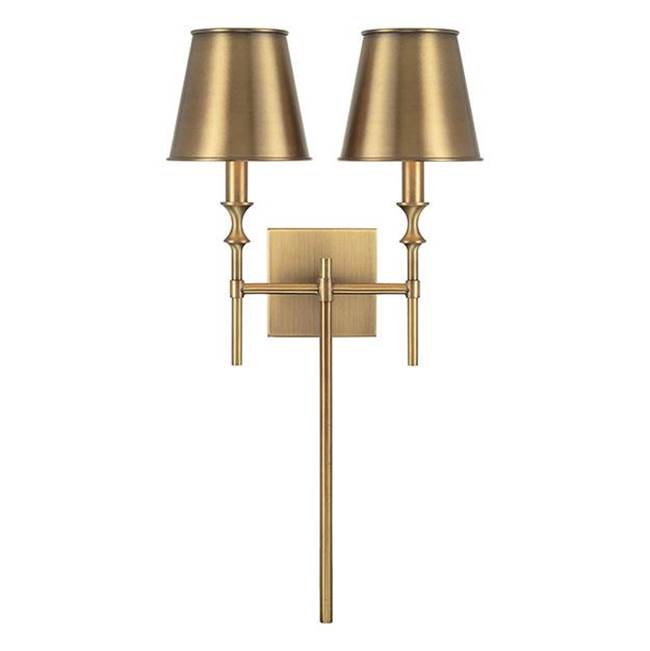 Capital Lighting 649721AD-708 Aged Brass 14.5''w X 26''h 2-light Sconce In Aged Brass With Metal Shades With White Interior Image 3