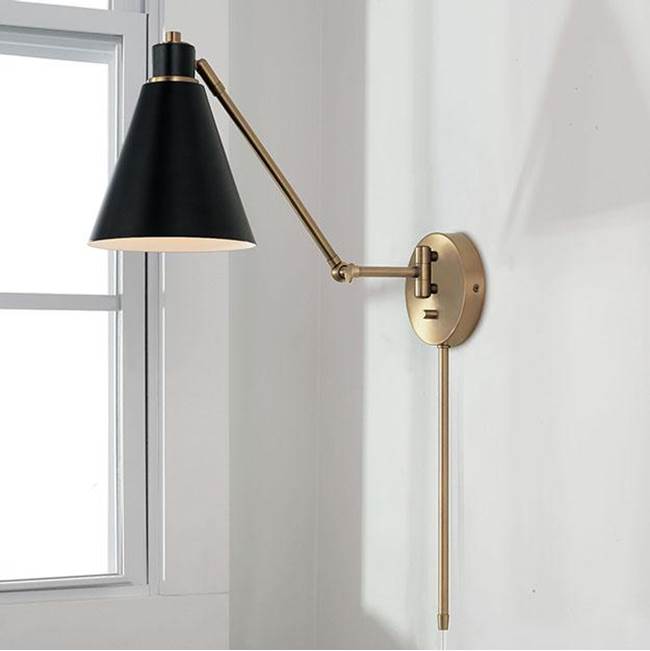 Capital Lighting 650111AB Aged Brass,Black 7''w X 26''h 1-light Sconce In Aged Brass And Black Metal Shade With White Interior Image 4