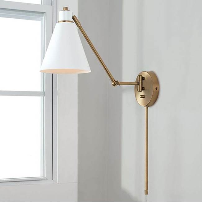 Capital Lighting 650111AW Aged Brass,White 7''w X 26''h 1-light Sconce In Aged Brass And White Metal Shade With White Interior Image 4