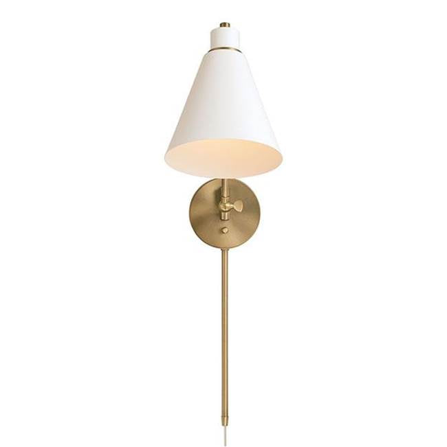 Capital Lighting 650111AW Aged Brass,White 7''w X 26''h 1-light Sconce In Aged Brass And White Metal Shade With White Interior Image 3