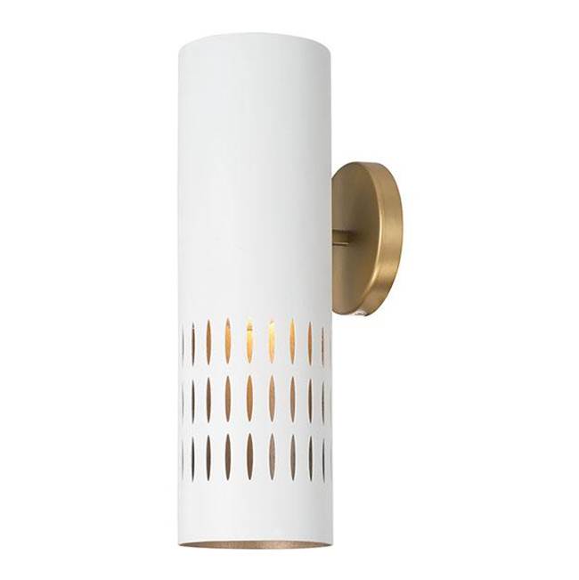 Capital Lighting 650211AW Aged Brass,White 5''w X 16''h 1-light Sconce In Aged Brass And White Metal Shade With Painted Aged Brass Interior Image 1