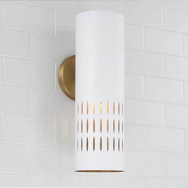 Capital Lighting 650211AW Aged Brass,White 5''w X 16''h 1-light Sconce In Aged Brass And White Metal Shade With Painted Aged Brass Interior Image 4