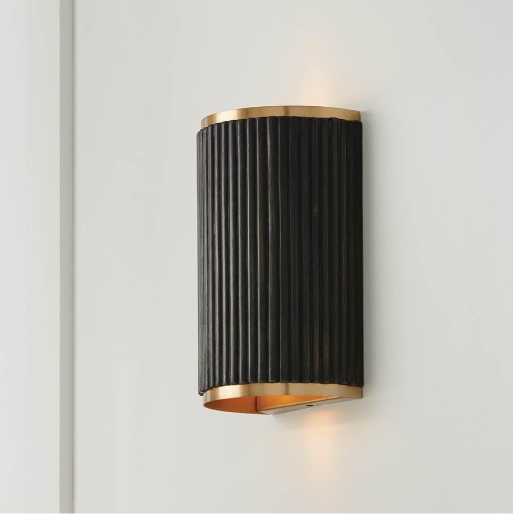 Capital Lighting Donovan 7.50''w X 12''h 2-light Sconce In Matte Brass And Handcrafted Mango Wood In Black Stain