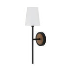 Capital Lighting 650811WK-709 Light Wood,Matte Black 5''w X 20''h 1-light Sconce In Matte Black And Mango Wood With Removable White Fabric Shade Image 1