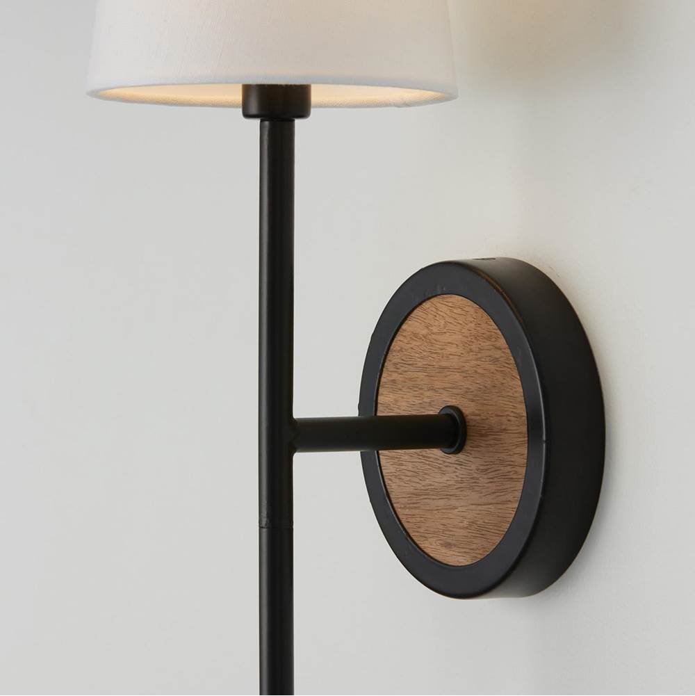 Capital Lighting 650811WK-709 Light Wood,Matte Black 5''w X 20''h 1-light Sconce In Matte Black And Mango Wood With Removable White Fabric Shade Image 5