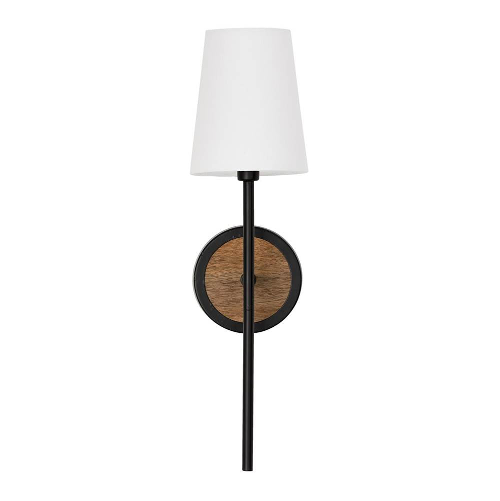 Capital Lighting 650811WK-709 Light Wood,Matte Black 5''w X 20''h 1-light Sconce In Matte Black And Mango Wood With Removable White Fabric Shade Image 4