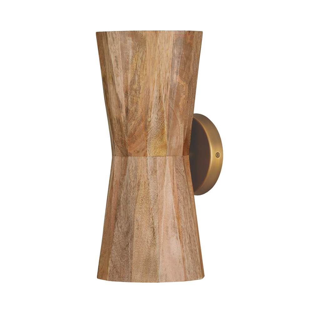 Capital Lighting 651021LW Light Wood,Patinaed Brass 6.50''w X 15''h 2-light Sconce In Hand-distressed Patinaed Brass And Handcrafted Mango Wood Image 1
