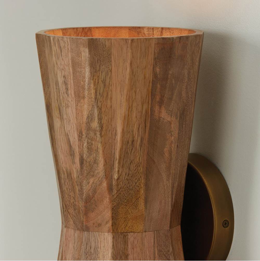 Capital Lighting 651021LW Light Wood,Patinaed Brass 6.50''w X 15''h 2-light Sconce In Hand-distressed Patinaed Brass And Handcrafted Mango Wood Image 5