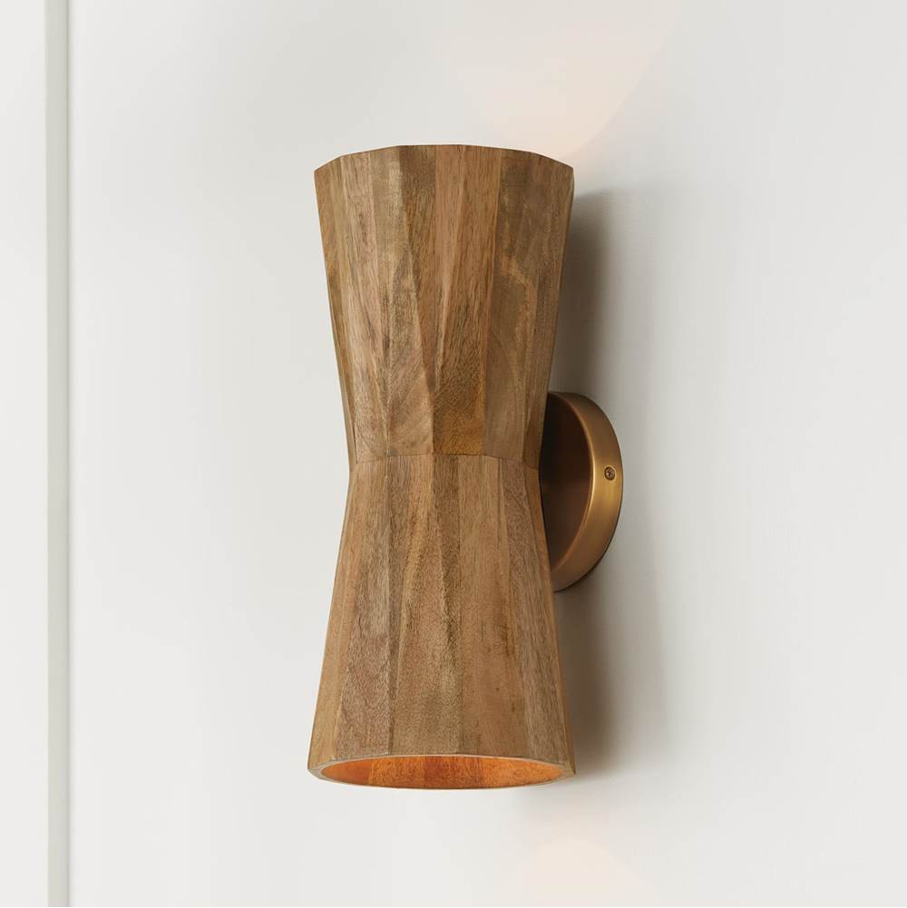 Capital Lighting Nadeau 6.50''w X 15''h 2-light Sconce In Hand-distressed Patinaed Brass And Handcrafted Mango Wood