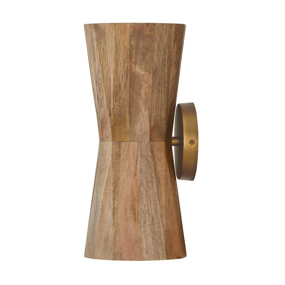 Capital Lighting 651021LW Light Wood,Patinaed Brass 6.50''w X 15''h 2-light Sconce In Hand-distressed Patinaed Brass And Handcrafted Mango Wood Image 3