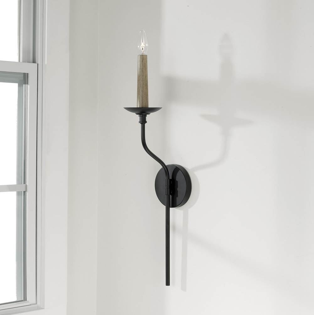 Capital Lighting Wilder 5''w X 26''h 1-light Sconce In Matte Black With Interchangeable Faux Wood Or Matte Black Candle Sleeve