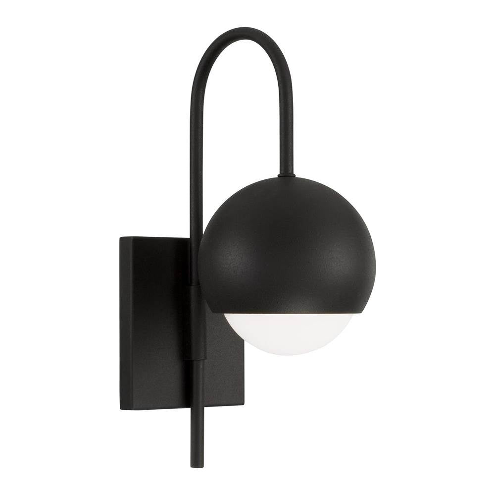 Capital Lighting 651611BI Black Iron 6''w X 15.50''h 1-light Circular Globe Sconce In Black Iron With Soft White Glass Image 1