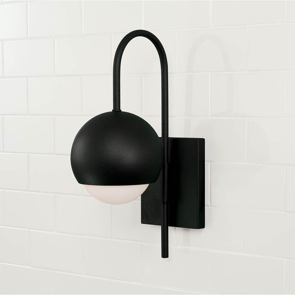 Capital Lighting Dolby 6''w X 15.50''h 1-light Circular Globe Sconce In Black Iron With Soft White Glass