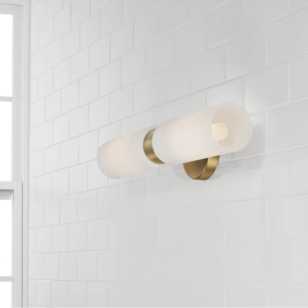 Capital Lighting 651721AD Aged Brass 5''w X 20.50''h 2-light Cylindrical Linear Bath Bar Sconce In Aged Brass With Faux Alabaster Glass Image 4