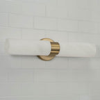 Capital Lighting 651721AD Aged Brass 5''w X 20.50''h 2-light Cylindrical Linear Bath Bar Sconce In Aged Brass With Faux Alabaster Glass Image 7