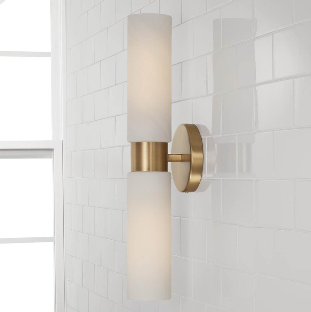 Capital Lighting 651721AD Aged Brass 5''w X 20.50''h 2-light Cylindrical Linear Bath Bar Sconce In Aged Brass With Faux Alabaster Glass Image 5