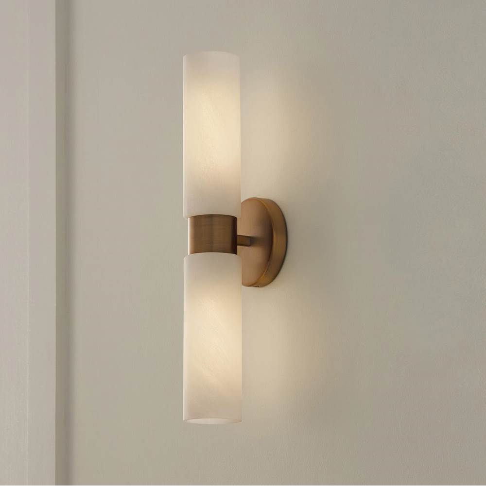 Capital Lighting Alyssa 5''w X 20.50''h 2-light Cylindrical Linear Bath Bar Sconce In Aged Brass With Faux Alabaster Glass