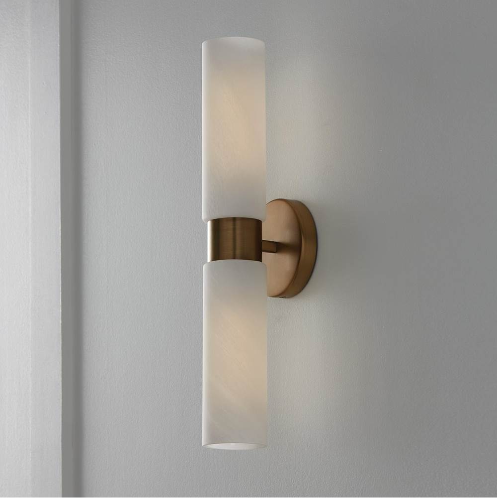 Capital Lighting 651721AD Aged Brass 5''w X 20.50''h 2-light Cylindrical Linear Bath Bar Sconce In Aged Brass With Faux Alabaster Glass Image 6