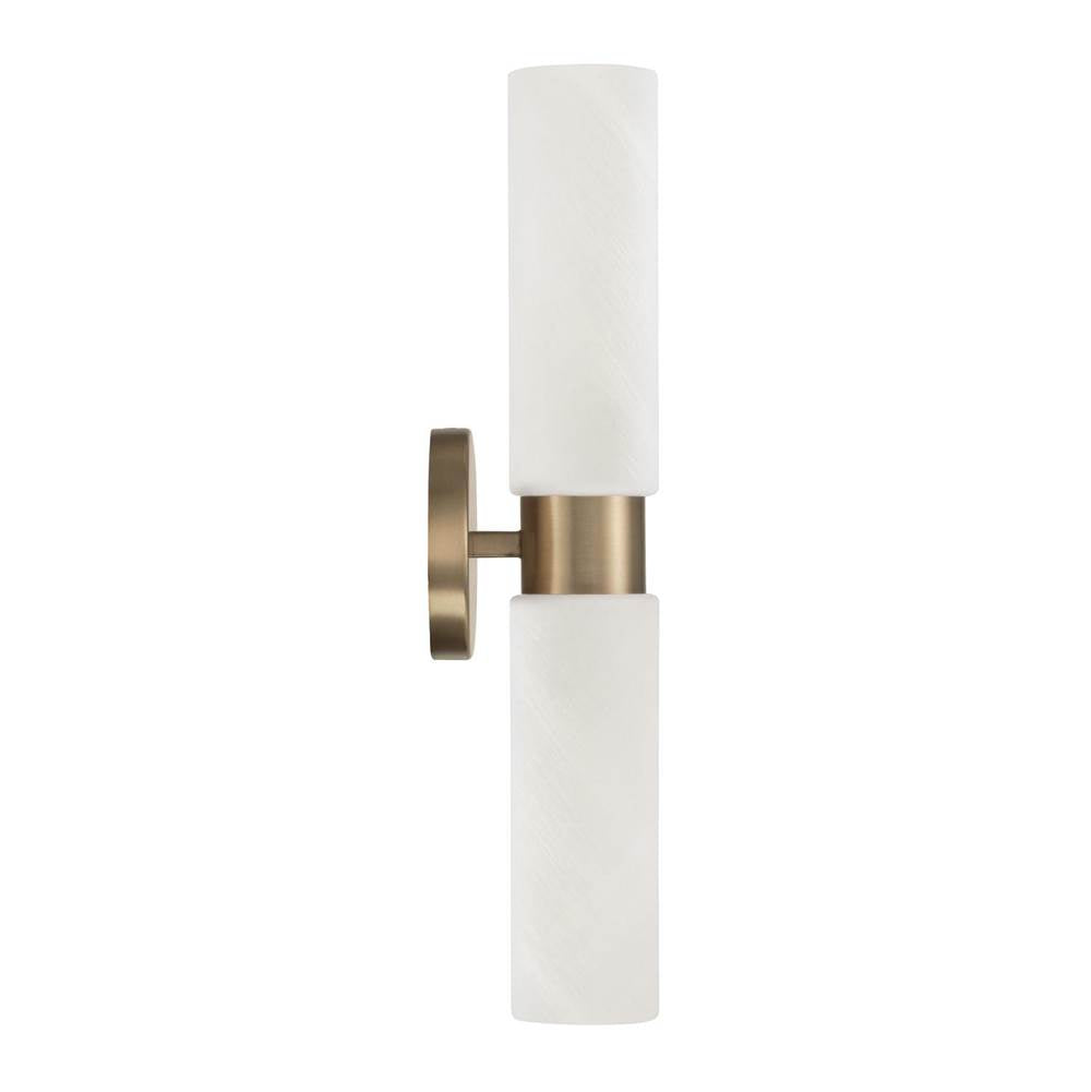 Capital Lighting 651721AD Aged Brass 5''w X 20.50''h 2-light Cylindrical Linear Bath Bar Sconce In Aged Brass With Faux Alabaster Glass Image 2