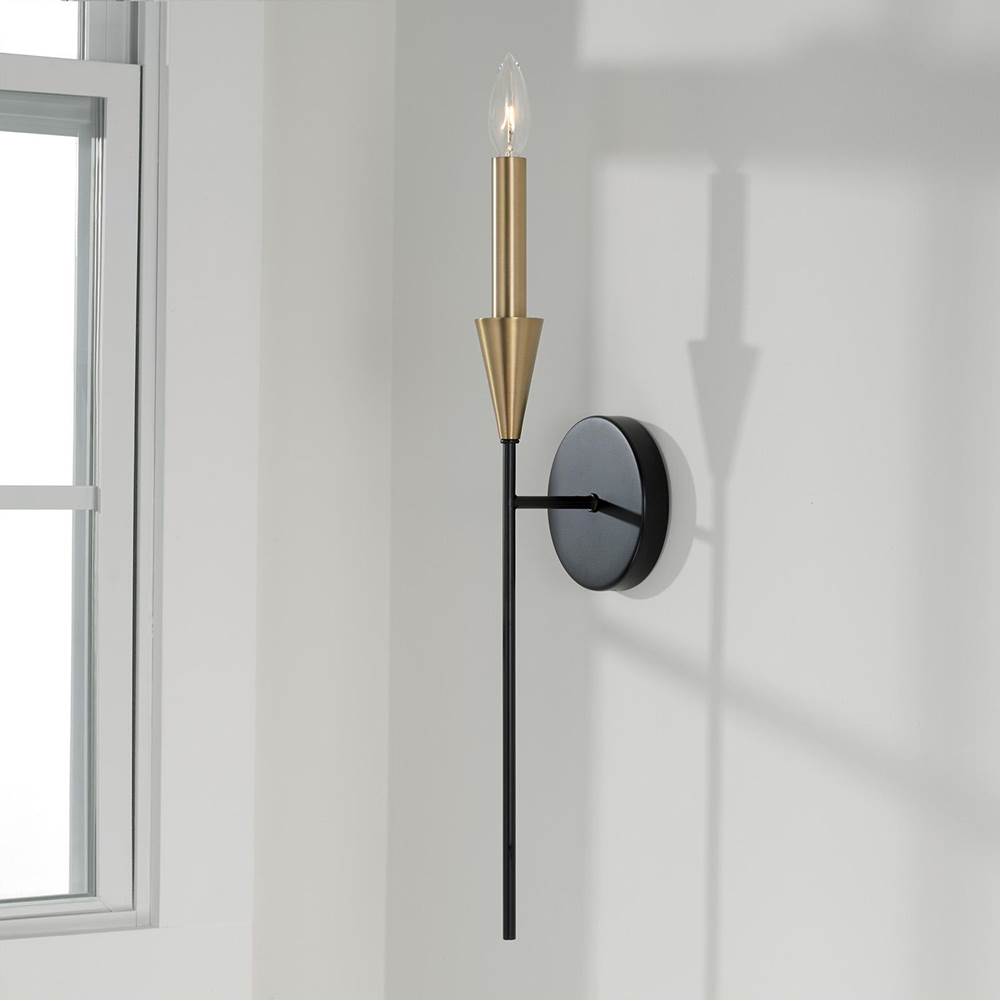 Capital Lighting 651911AB Aged Brass,Black 5''w X 22.25''h 1-light Sconce In Black And Aged Brass With Interchangeable White Or Aged Brass Candle Sleeve Image 4