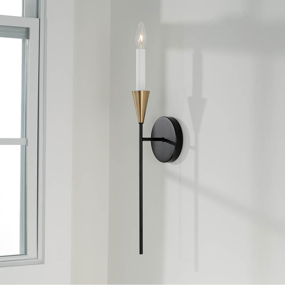 Capital Lighting Avant 5''w X 22.25''h 1-light Sconce In Black And Aged Brass With Interchangeable White Or Aged Brass Candle Sleeve