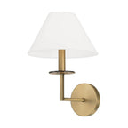 Capital Lighting 652211AD Aged Brass 10''w X 14.75''h 1-light Sconce In Aged Brass With White Fabric Stay-straight Shade And Interchangeable Clear Or Tortoise Shell Bobeche Image 1