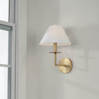 Capital Lighting 652211AD Aged Brass 10''w X 14.75''h 1-light Sconce In Aged Brass With White Fabric Stay-straight Shade And Interchangeable Clear Or Tortoise Shell Bobeche Image 2