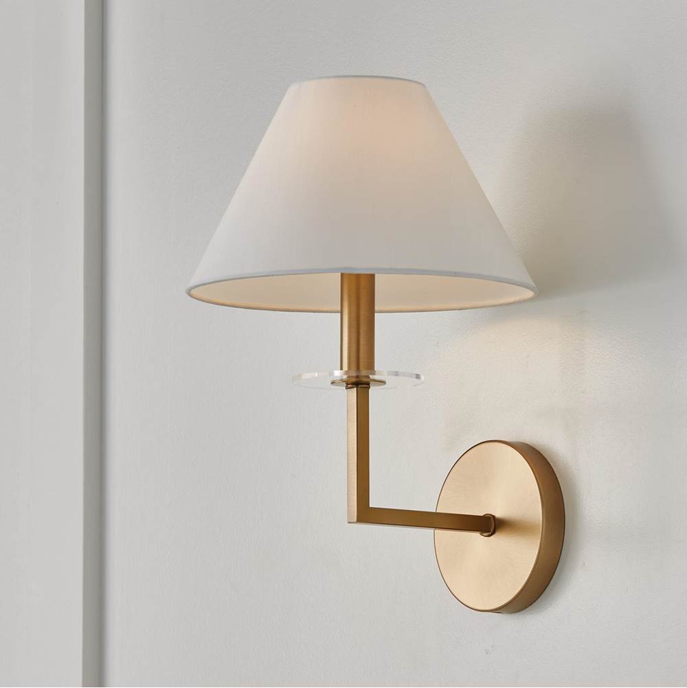 Capital Lighting 652211AD Aged Brass 10''w X 14.75''h 1-light Sconce In Aged Brass With White Fabric Stay-straight Shade And Interchangeable Clear Or Tortoise Shell Bobeche Image 5