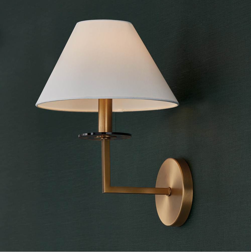Capital Lighting 652211AD Aged Brass 10''w X 14.75''h 1-light Sconce In Aged Brass With White Fabric Stay-straight Shade And Interchangeable Clear Or Tortoise Shell Bobeche Image 3