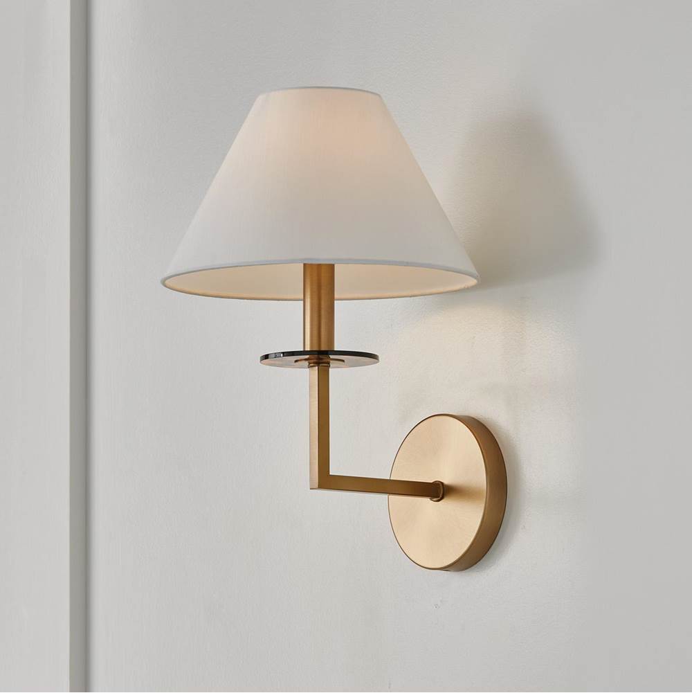 Capital Lighting 652211AD Aged Brass 10''w X 14.75''h 1-light Sconce In Aged Brass With White Fabric Stay-straight Shade And Interchangeable Clear Or Tortoise Shell Bobeche Image 4