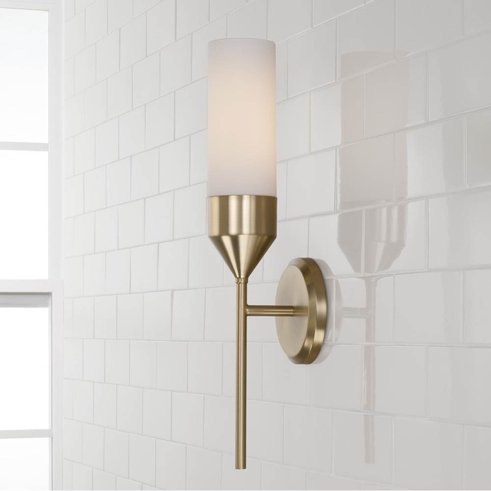 Capital Lighting Devon 5''w X 19.75''h 1-light Cylindrical Sconce In Matte Brass With Soft White Glass