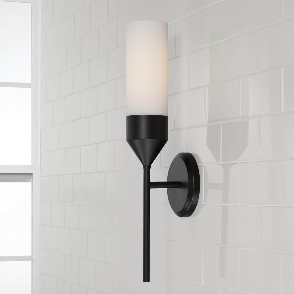 Capital Lighting Devon 5''w X 19.75''h 1-light Cylindrical Sconce In Matte Brass With Soft White Glass