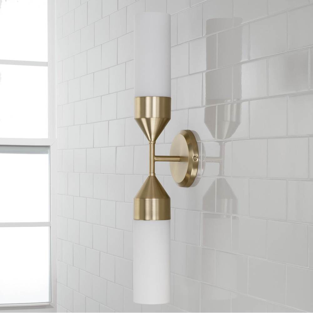 Capital Lighting Devon 25''w X 5''h 2-light Cylindrical Sconce In Matte Brass With Soft White Glass