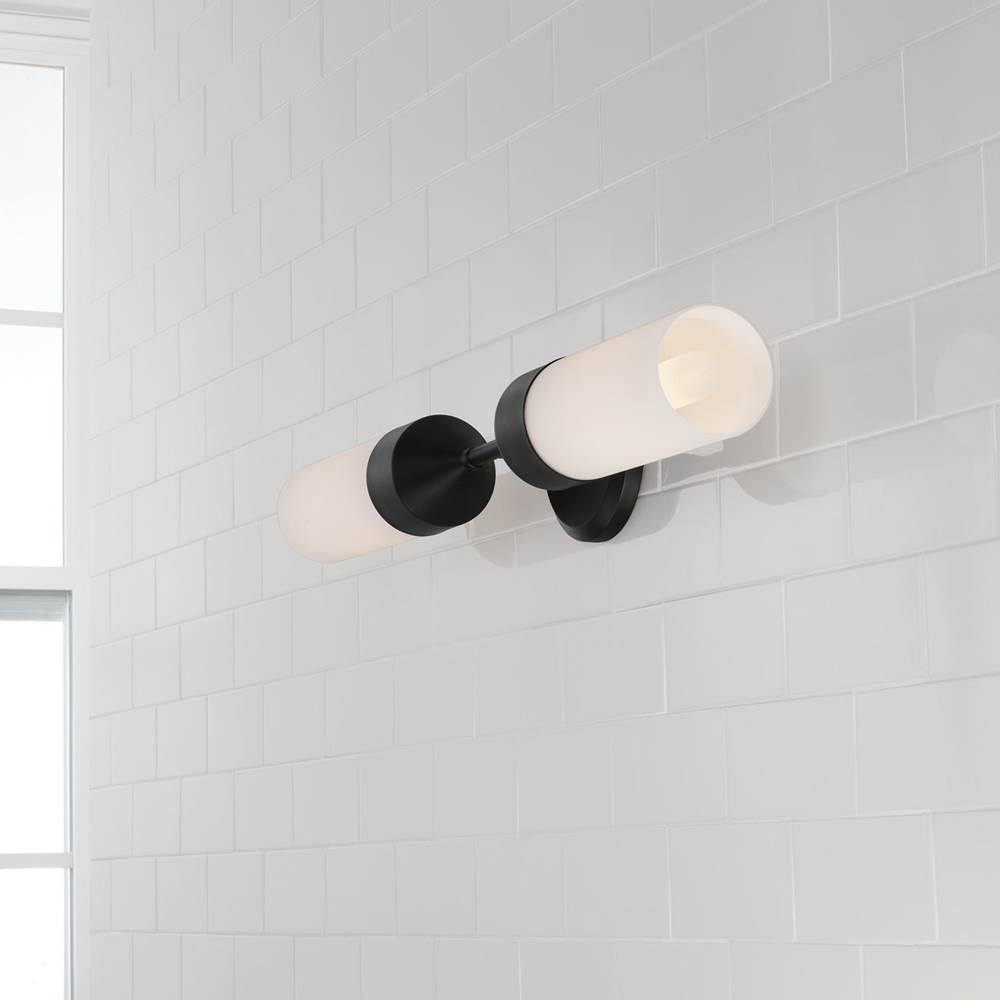 Capital Lighting 652421MB Matte Black 25''w X 5''h 2-light Cylindrical Sconce In Matte Black With Soft White Glass Image 5