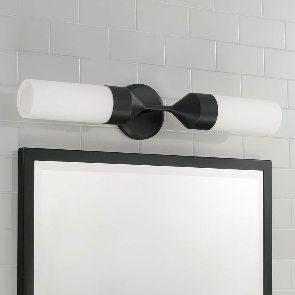 Capital Lighting 652421MB Matte Black 25''w X 5''h 2-light Cylindrical Sconce In Matte Black With Soft White Glass Image 3
