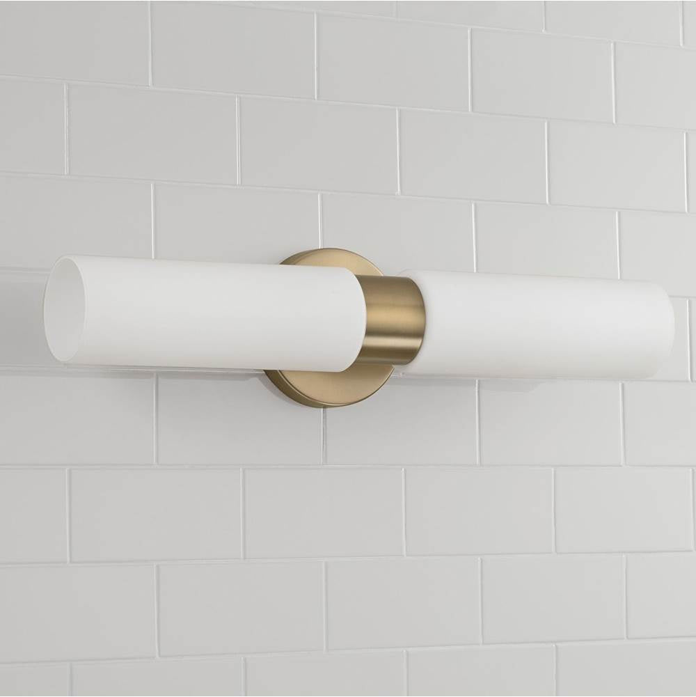 Capital Lighting Theo 5''w X 20.50''h 2-light Dual Linear Sconce Bath Bar In Aged Brass With Soft White Glass